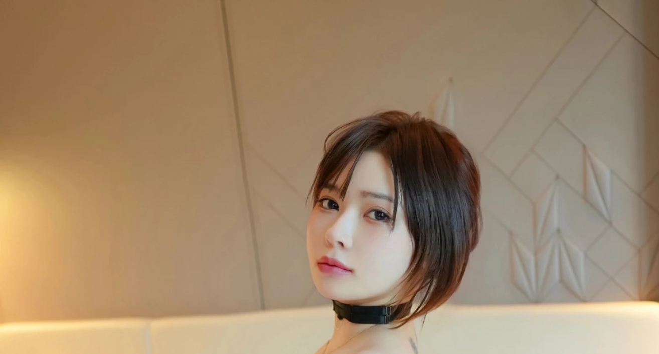 新人nana豆酱白色t恤露黑色衣服配黑色的袜子诱惑摄_