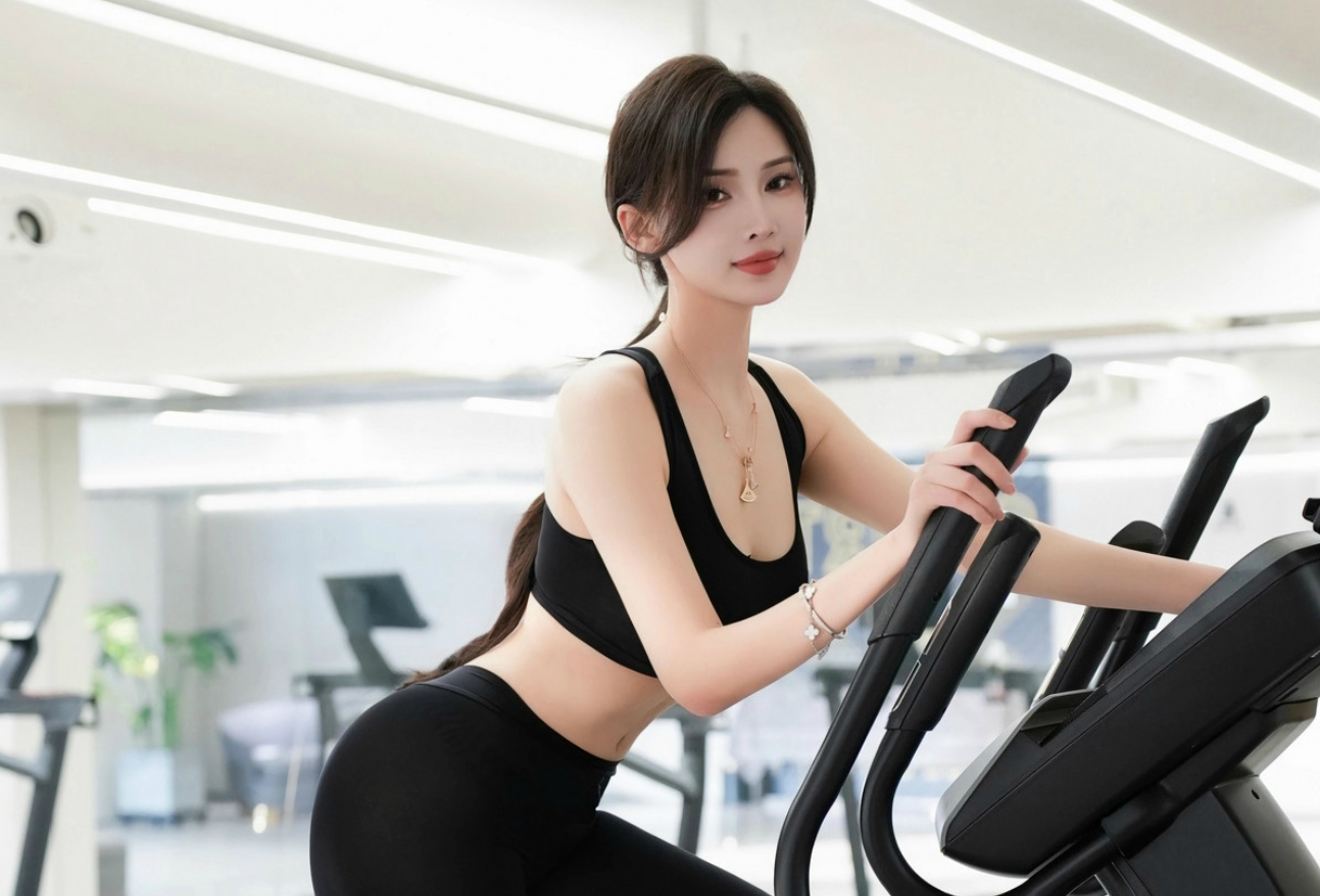 carol周妍希感性黑色运动套装配超薄黑丝秀完美身材_