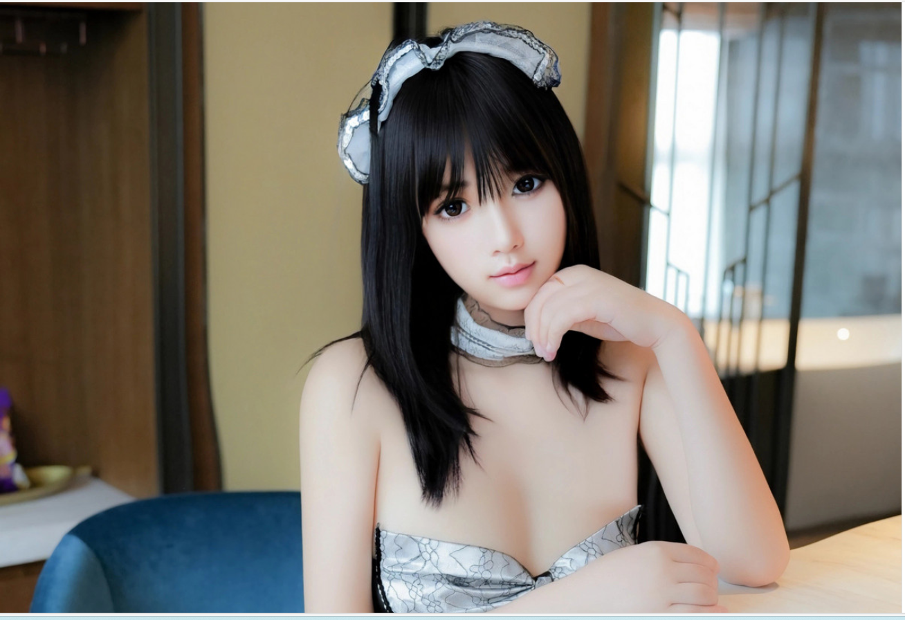 徐若兮感性黑灰女仆装配超薄无内黑色的丝秀惹火_