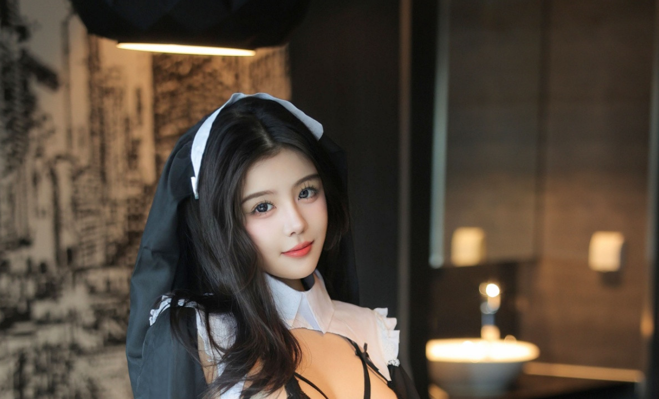 9045_袁圆感性修女服饰露黑色拨人心弦的贴身衣服配_